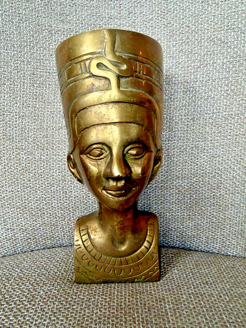 Vintage 1970s Brass Nefertiti Bust Egyptian Revival Statue 9" Sculpture